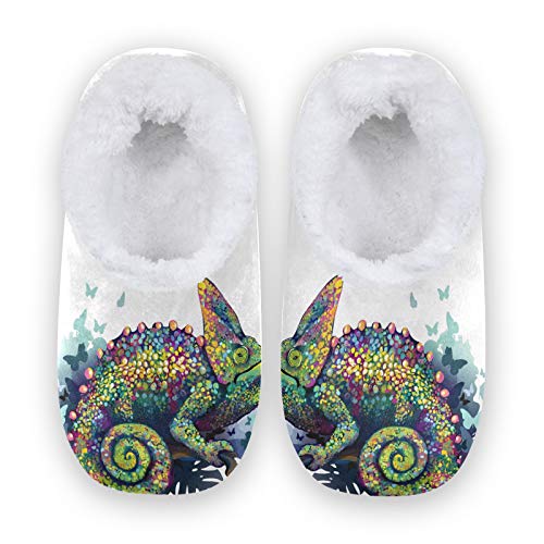 PUXUQU Hausschuhe für Frauen Tier Chamäleon Hausschuhe Schlafzimmerschuhe Hausschuhe Socken Hausschuhe für Frauen im Innenbereich von PUXUQU