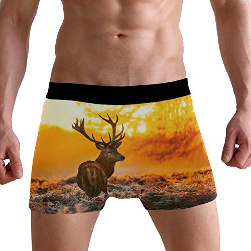 PUXUQU Herren Boxershorts Jahrgang Hirsch Geweih Unterhosen Männer Herrenunterwäsche Unterwäsche von PUXUQU