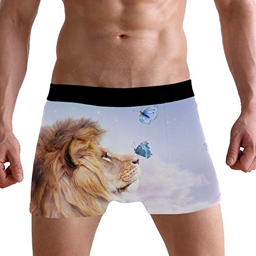 PUXUQU Herren Boxershorts Netter Afrikanischer Löwe Schmetterling Unterhosen Männer Herrenunterwäsche Unterwäsche von PUXUQU