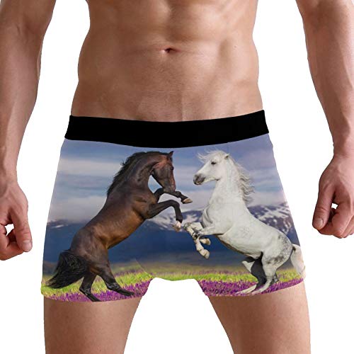 PUXUQU Herren Boxershorts Pferd Blume Unterhosen Männer Herrenunterwäsche Unterwäsche von PUXUQU