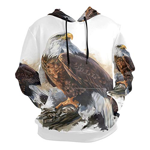 PUXUQU Herren Hoodie Sweatshirt Aquarell Kahl Adler Langarm Pullover Hooded Hoody mit Taschen von CMMT