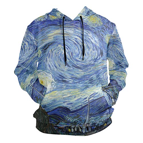 PUXUQU Herren Hoodie Sweatshirt Van Gogh Sternenklare Nacht Kunst Langarm Pullover Hooded Hoody mit Taschen von PUXUQU