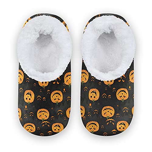 PUXUQU Kinder Hausschuhe Glücklich Halloween Lustig Kürbis Hausschuh Schlafzimmer Schuhe Hausschuhe Socken Warme Hausschuhe für Jungen mädchen von PUXUQU