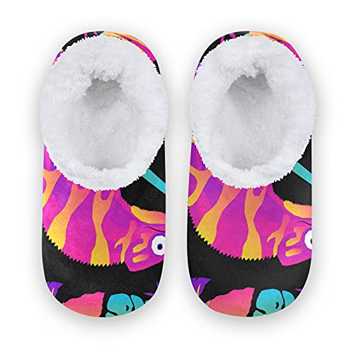PUXUQU Kinder Hausschuhe Tropisch Blätter Niedlich Eidechse Chamäleon Hausschuh Schlafzimmer Schuhe Hausschuhe Socken Warme Hausschuhe für Jungen mädchen von CMMT