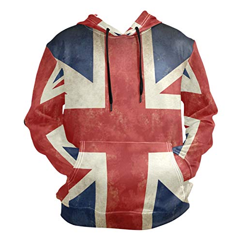 PUXUQU Mens Hoodie Sweatshirt Jahrgang Großbritannien UK Britisch Flagge Long Sleeve Pullover Hooded Hoody with Pockets von PUXUQU