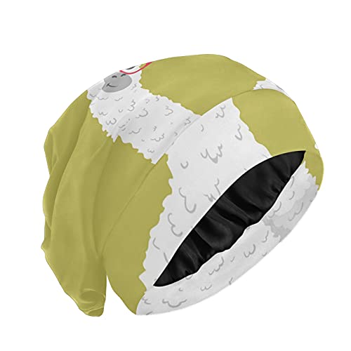 PUXUQU Schlafhaube Mütze Lustig Lama Alpaka Bonnet Schlafmütze Nachtmütze Kopfhaube Nacht Kopfbedeckung Schlafen Haar Schlaf Hut Haarausfall Kappe für Damen Mädchen Frauen von CMMT