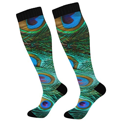 PUXUQU Socken Strümpfe Tier Pfau Feder Herren Damen Kniestrümpfe Socken 2 Pack von PUXUQU