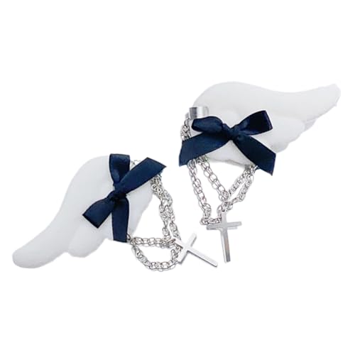 Flügel Haarnadel Zahnschleifen Haarspange Kette Schwarz Elegant 2000er Trend Schleifen Bündel Kopfbedeckung Sweet Balletcore(A) von PUYUNA