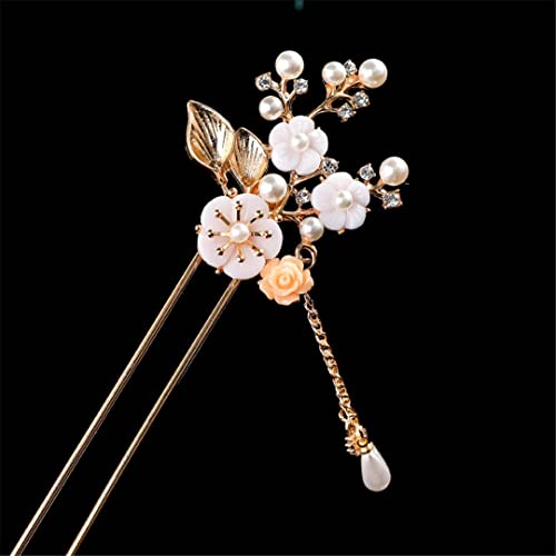 Haarstäbe, Haarstab, chinesische Haarnadeln, Haarnadelstab im Retro-Stil, lange Haarnadel mit Fransen, Holzhaarstab mit Perlen, Step Shake, chinesische Hochzeit, Braut 2 (7)(8) von PUYUNA