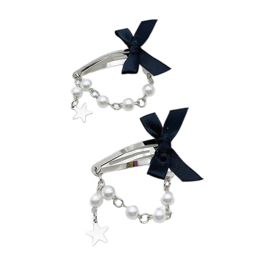 Moderne Haarspange mit Schleife und Stern, modische Perlenkette, Haarschmuck, Haarspange for Modebegeisterte(Black) von PUYUNA
