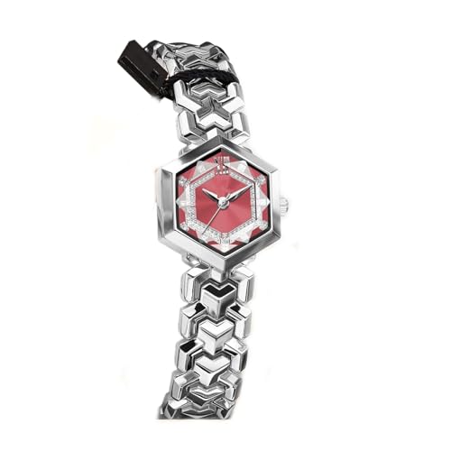 Accessoires 2 Stück Luxus-Damenuhr mit Diamant-Zifferblatt, Armbanduhren, sechseckiges Glas, Quarz, wasserdicht, for passendes Kleid Mode(White Steel Powder) von PUZYI