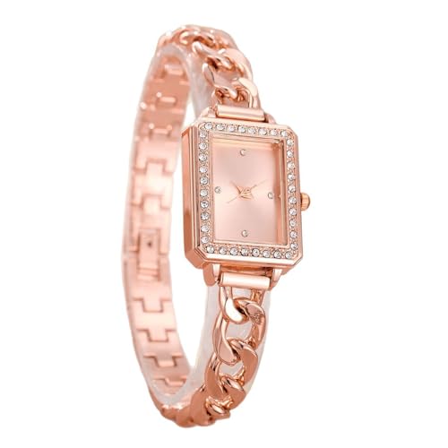 PUZYI Accessoires 2 Stück Damen-Armbanduhr mit quadratischem Armband, Edelstahlband, Quarz-Strasssteine, verstellbare Armbanduhr ist EIN luxuriöses Geschenk for Frauen Mode(Rose Gold) von PUZYI