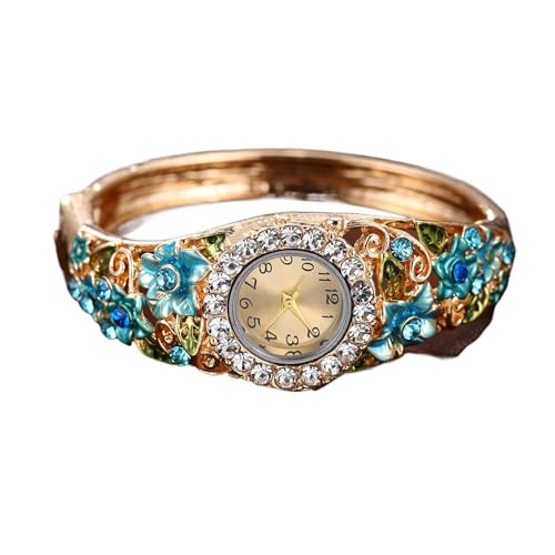 PUZYI Accessoires 2-teilige Damenuhr Eleganter Armreif Runden Zifferblatt mit Blumenarmbanduhren Legierung Damenarmbanduhr ist eine Mode(Bleu) von PUZYI