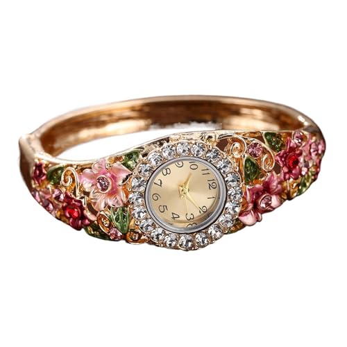PUZYI Accessoires 2-teilige Damenuhr Eleganter Armreif Runden Zifferblatt mit Blumenarmbanduhren Legierung Damenarmbanduhr ist eine Mode(Rosso) von PUZYI