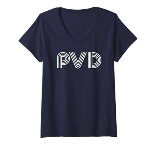 Damen PVD//Providence RI Lineares Retro-Design T-Shirt mit V-Ausschnitt Damen PVD//Providence RI Lineares Retro-Design T-Shirt mit V-Ausschnitt von PVD Providence Rhode Island Retro Linear Designs
