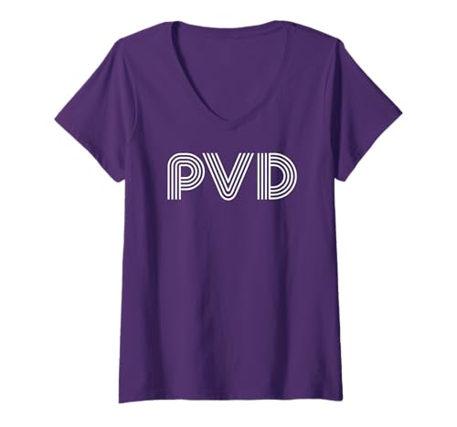Damen PVD//Providence RI Lineares Retro-Design T-Shirt mit V-Ausschnitt Damen PVD//Providence RI Lineares Retro-Design T-Shirt mit V-Ausschnitt von PVD Providence Rhode Island Retro Linear Designs