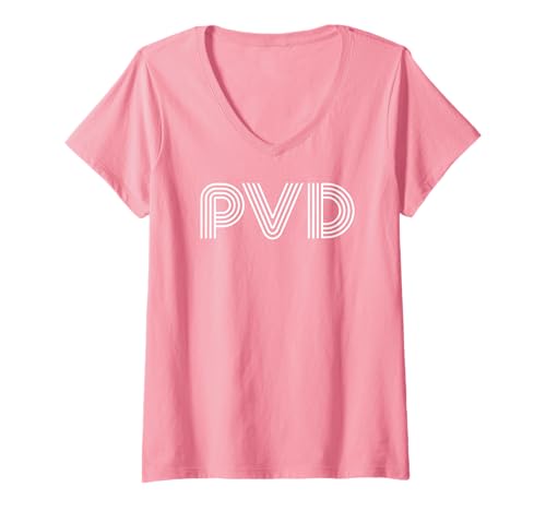 Damen PVD//Providence RI Lineares Retro-Design T-Shirt mit V-Ausschnitt Damen PVD//Providence RI Lineares Retro-Design T-Shirt mit V-Ausschnitt von PVD Providence Rhode Island Retro Linear Designs