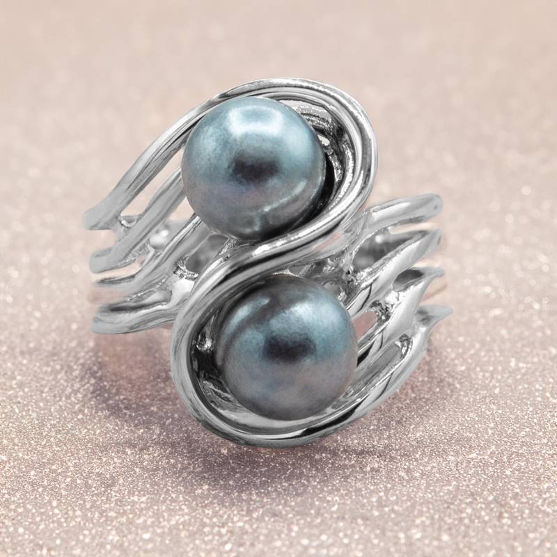 1970S Grau Perlenring 18K Vergoldete Silberperlen Antike Frauenringe 1970S Grau Perlenring 18K Vergoldete Silberperlen Antike Frauenringe von PVDVintageJewelry