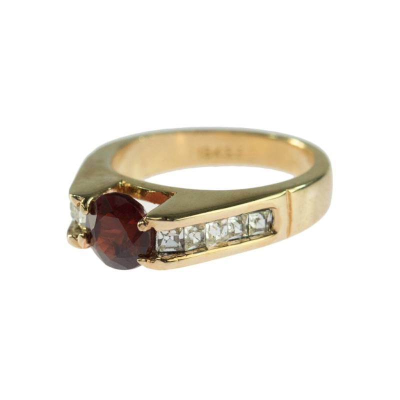 Vintage 18K Vergoldete Granat Ring Mit Zirkonia von PVDVintageJewelry