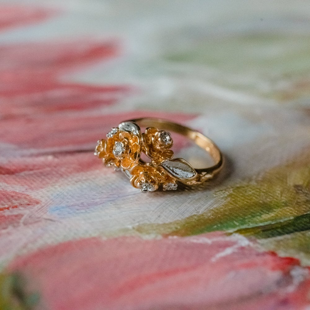 Vintage 1980S Blumen Ring 750Er Gold, Swarovski Kristalle, Größe R Vintage 1980S Blumen Ring 750Er Gold, Swarovski Kristalle, Größe R von PVDVintageJewelry