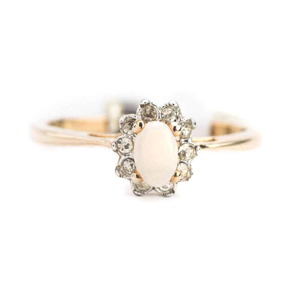 Vintage Opal Ring 18K Gold Galvanisiert, Swarovski Crystal Halo Vintage Opal Ring 18K Gold Galvanisiert, Swarovski Crystal Halo von PVDVintageJewelry