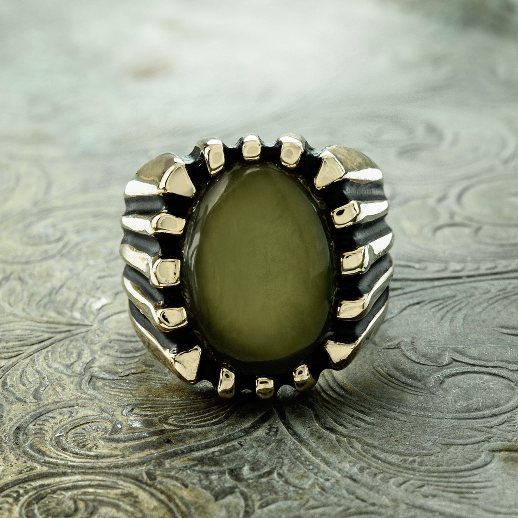 Vintage Ring 1980Er Jahre Herren Echt Jade Antik 18Kt Vergoldet #r1960 Schmuck - Begrenzte Anzahl Nie Getragen von PVDVintageJewelry