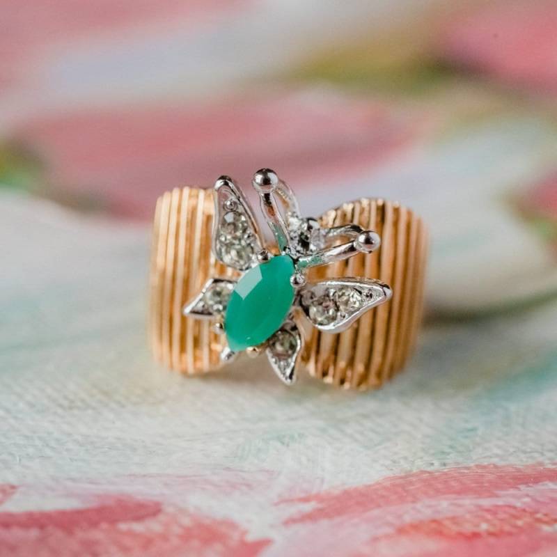 Vintage Schmetterling Ring Zirkon, Swarovski Kristalle, 18K Goldschmuck Vintage Schmetterling Ring Zirkon, Swarovski Kristalle, 18K Goldschmuck von PVDVintageJewelry