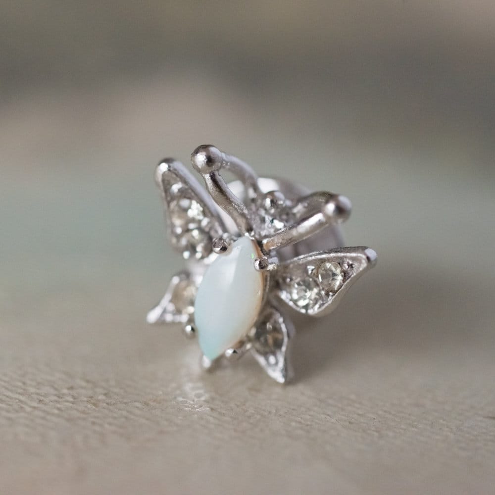 Vintage Schmetterlings-Brosche Echter Opal, 750 Weißgold, Silberstift Vintage Schmetterlings-Brosche Echter Opal, 750 Weißgold, Silberstift von PVDVintageJewelry