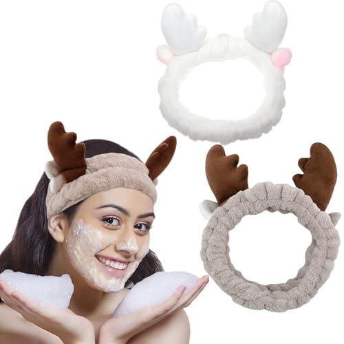 2 Stück Haarband Kosmetik, Coral Fleece Makeup Haarbänder Elastic, Cosmetic Stirnband Breitkrempe Korallenvlies Waschen Gesicht Kopfwickel Für Dusche Hautpflege Make-Up Sport(Weiß+Kaffee) von PVFZXS