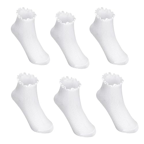 PVFZXS 6 Paar Rüschen Socken Damen, Socken mit Rüschen Damen, Rüschensöckchen Damen, Atmungsaktive Stricksocken Elegante Prinzessin Socken Geeignet für Frauen Und Mädchen von PVFZXS