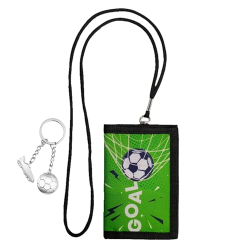 PVFZXS Geldbeutel Kinder, Fußball Motiv Brustbeutel Kinder, Kinder Geldbeutel Junge Mädchen | Geldbörse zum Umhängen | mit Fußball Metall Schlüsselanhänger für Geldbörse von PVFZXS