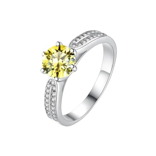 PVUVTNAHW 1,0 ct 2,0 ct Gelb Mosonite S925 Sterling Silber Ring for frauen Schmuck Jahrestag(1.0ct 6.5MM,6.5) von PVUVTNAHW