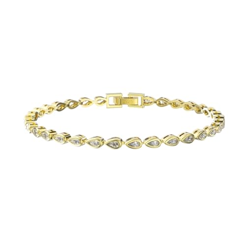 PVUVTNAHW 14K Gold Tennis Armband 925 Sterling Silber 2 * 4mm Birne Cut Zirkonia for Frauen Luxus Kette Armband Schmuck(14K Gold_19cm) von PVUVTNAHW