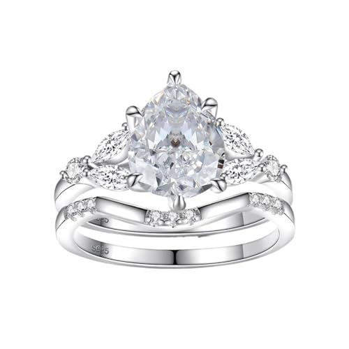 PVUVTNAHW 2ct 7x9MM Moissanite Zwei Ringe Labor Diamant Ring Frauen Hochzeit Schmuck Weiß Gold Überzogene S925 Silber(5) von PVUVTNAHW