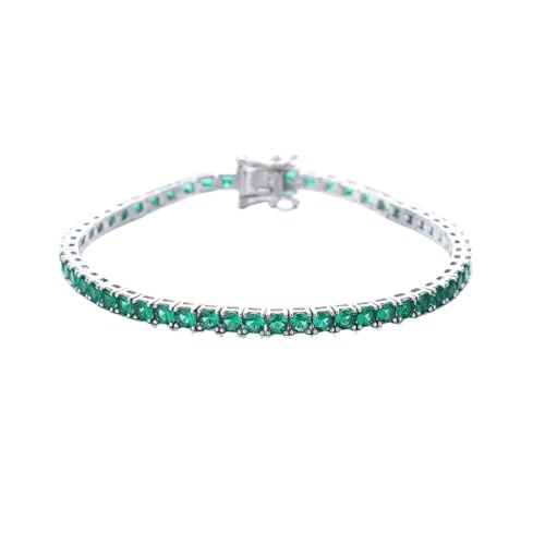 PVUVTNAHW 3MM Smaragdgrüner Kubikzircon Hip Hop Rock Kette for Frauen Echt 925 Silber Metall Tennisarmband(Green_18CM) von PVUVTNAHW