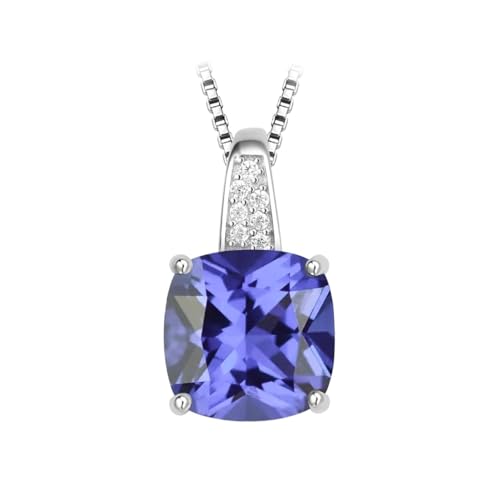 PVUVTNAHW 4,73 ct Kissenförmiger Anhänger aus synthetischem Saphir und Nano-Smaragd mit Tansanit, ohne Kette, 925er Sterlingsilber for Damen(Created Tanzanite) von PVUVTNAHW