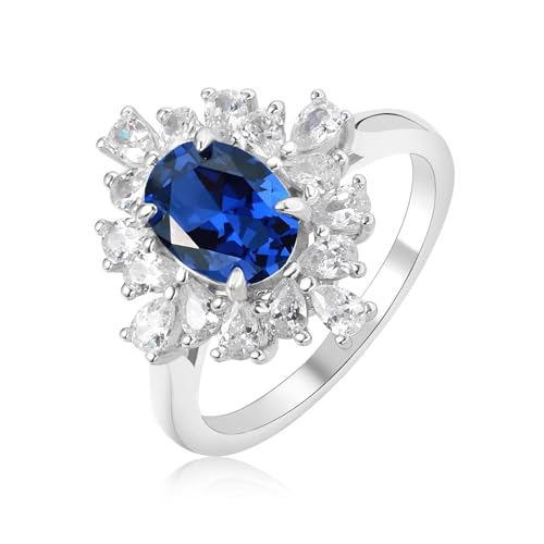 PVUVTNAHW 6 * 8mm 925 Sterling Silber Erstellt Saphir Cocktail Ringe for Frauen Hochzeit Party Elegante Schmuck(8) von PVUVTNAHW