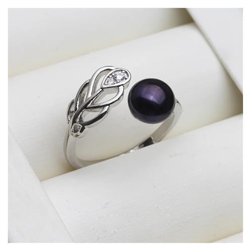 PVUVTNAHW 925 Silber natürliche Süßwasserperle offener Ring verstellbar for Frauen Hochzeit täglich(Svart) von PVUVTNAHW