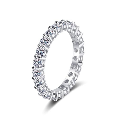 PVUVTNAHW 925 Sterling Silber 7 Karat 5MM Moissanite Ringe for Frauen Volle Kreis Reihe D Farbe Diamant(3MM,6.5) von PVUVTNAHW