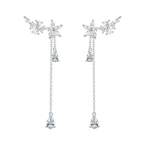 PVUVTNAHW 925 Sterling Silber CZ Blumen Ohrringe baumeln Kette Brautohrringe Hochzeit Anhänger Ohrringe Haus von PVUVTNAHW