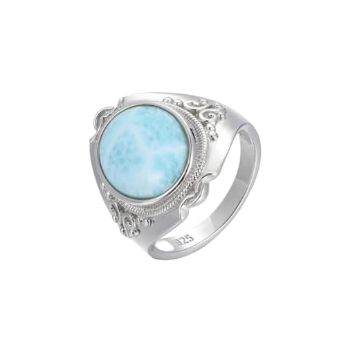 PVUVTNAHW 925 Sterling Silber Edelsteine ​​Larimar Großen Ring Retro Design Klassische Weibliche Schmuck for Frauen(7) von PVUVTNAHW