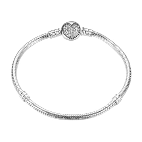 PVUVTNAHW 925 Sterling Silber Funkelnde Herz Schlangenkette Fit Beads Charm Armband for Frauen Edlen Schmuck(19cm) von PVUVTNAHW