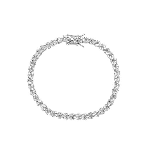 PVUVTNAHW 925 Sterling Silber Funkelnder Weizenohren-Armband mit hohem Kohlenstoffgehalt und Diamanten for Frauen, Hochzeitsschmuck(19cm) von PVUVTNAHW