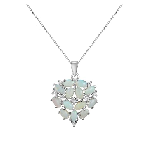 PVUVTNAHW 925 Sterling Silber Herzform Anhänger mit natürlichem äthiopischen Opal Oval 3 * 5mm 3ct Halskette for Frauen von PVUVTNAHW