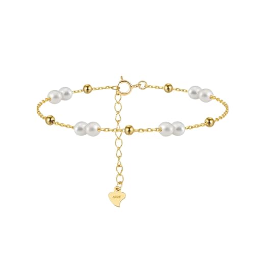 PVUVTNAHW 925 Sterling Silber Link Perle Kette Armband mit Herz Dekor Zubehör for Frauen Schmuck von PVUVTNAHW