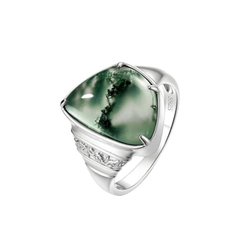 PVUVTNAHW 925 Sterling Silber Moos Achat Ringe for Frau Edelstein 10.5 * 15mm Schmuck Hochzeitstag(8) von PVUVTNAHW