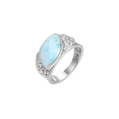 PVUVTNAHW 925 Sterling Silber Natürlichen Edelstein Larimar Ring Ozean Larimar Retro Ring for Frauen(6) von PVUVTNAHW