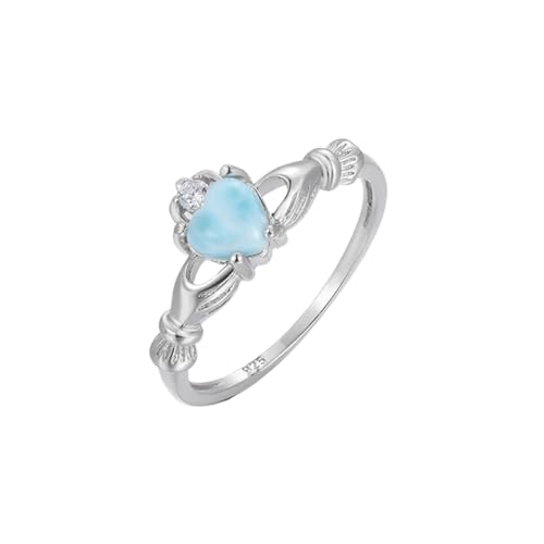 PVUVTNAHW 925 Sterling Silber Naturstein Larimar Antragsring Geometrie Design Weiblicher Hochzeitsschmuck(7) von PVUVTNAHW