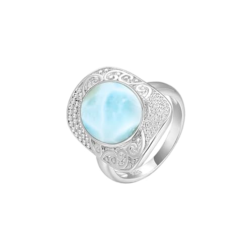 PVUVTNAHW 925 Sterling Silber Quadratischer Damenring Blauer Edelstein Larimar Ring Retro Design Stil Reiner Natürlicher Edelstein(10) von PVUVTNAHW