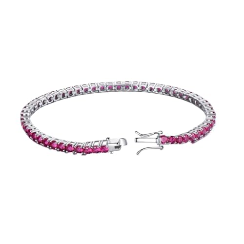PVUVTNAHW 925 Sterling Silber Rot Korund 2MM Tennis Armband Frauen Party Geschenk Edlen Schmuck(Red_18cm) von PVUVTNAHW